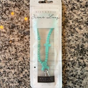♥️💖 Ryan & Rose Jesus Loop Cross Wristlet Keychain Bag Charm Turquoise NWT